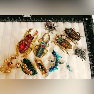 Lot of 10 Rhinestone Insect Bug Brooches Beetle Spider Mixed Style